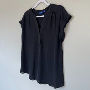 Apt. 9 Black Sheer Blouse, V-Neck Short-Sleeve Cuffed Top, Women's Medium